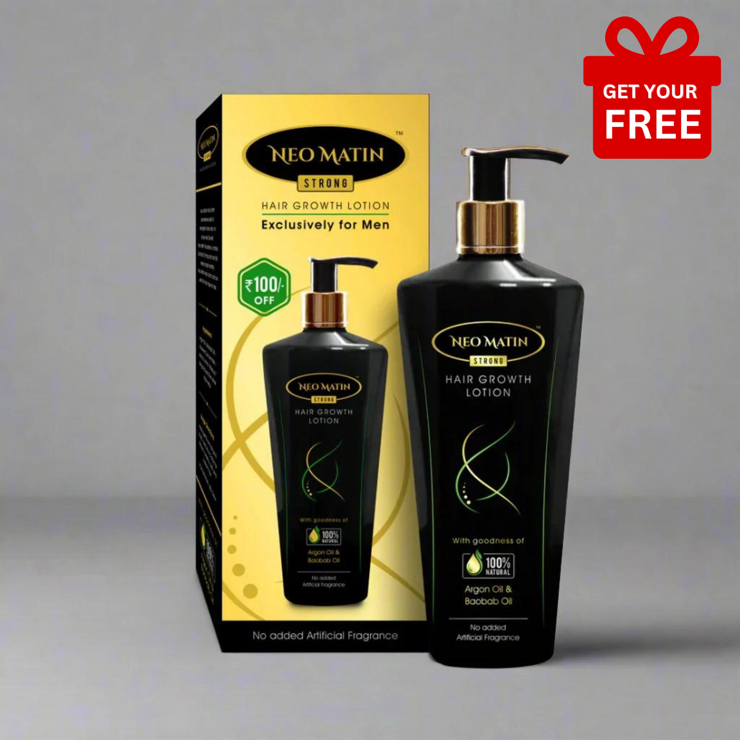 Neomatin Strong Hair Growth Lotion 225ml + Greens Onion Shampoo 200 ml Free