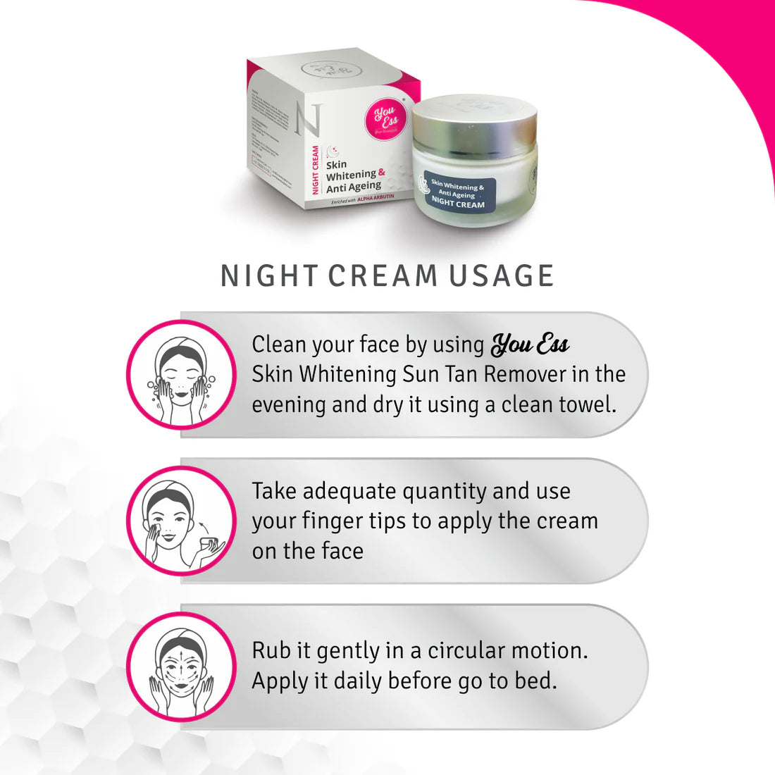 Skin Whitening Night Cream 50gm - You Ess + Greens Scrub 60 ml Free